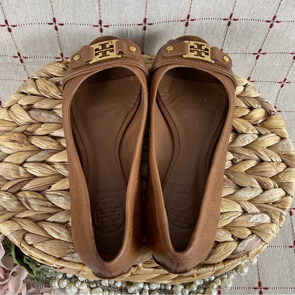 Tory Burch “Cline” Peep Toe Brown Pebble Leather Flats Women's Size 5 M PreLoved - Picture 5 of 8